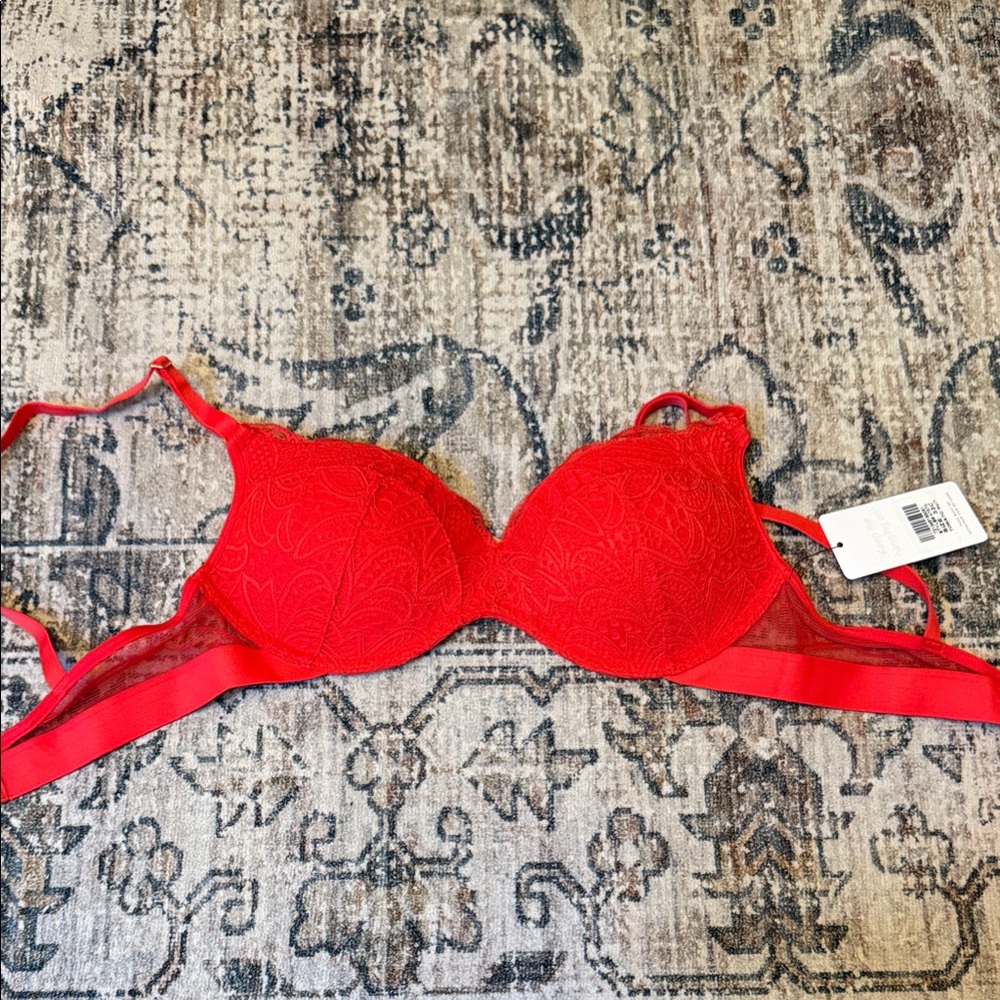Lively Vibrant Red Lace Bra